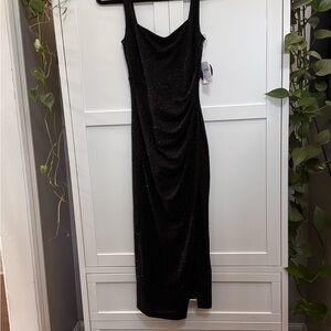 Windsor Black Fitted Glitter Midi Dress Side Slit Size M Cocktail Party holiday